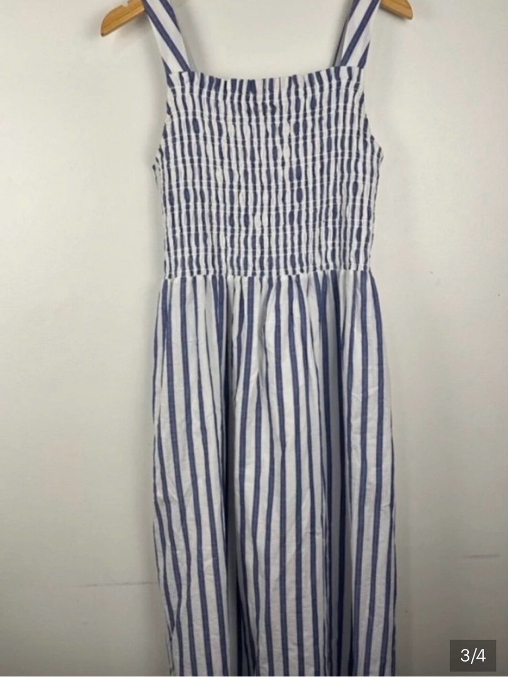Everlane The Gauze Smock Square Neck Blue Striped Midi Dress Women’s Sz S - Picture 3 of 6